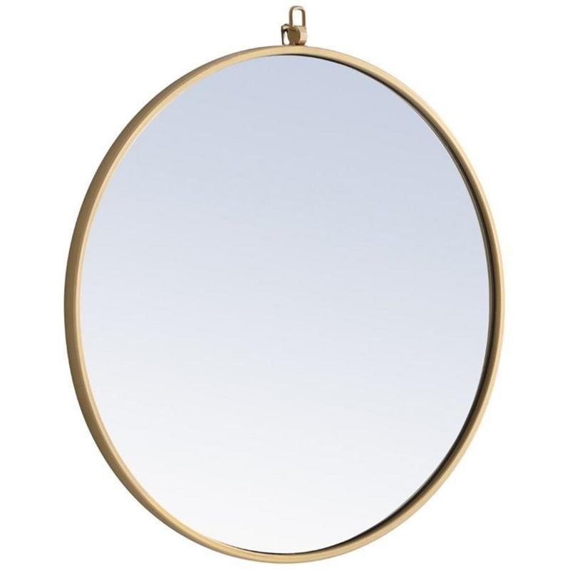 Elegant Lighting Metal frame Round Mirror with decorative hook 24 inch Brass finish