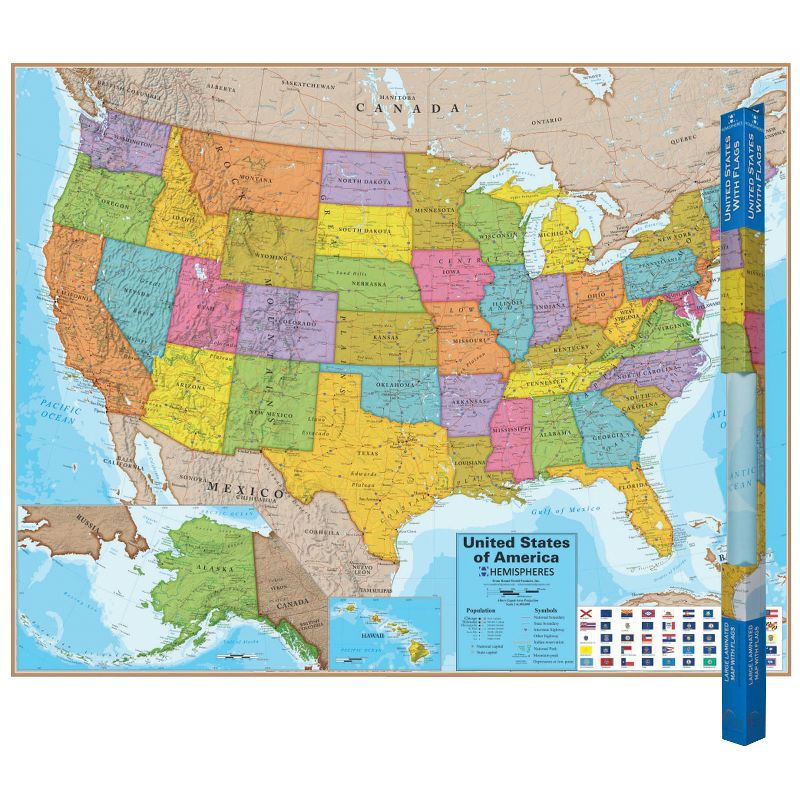 Hemispheres® Blue Ocean Series USA Laminated Wall Map, 38" x 48"