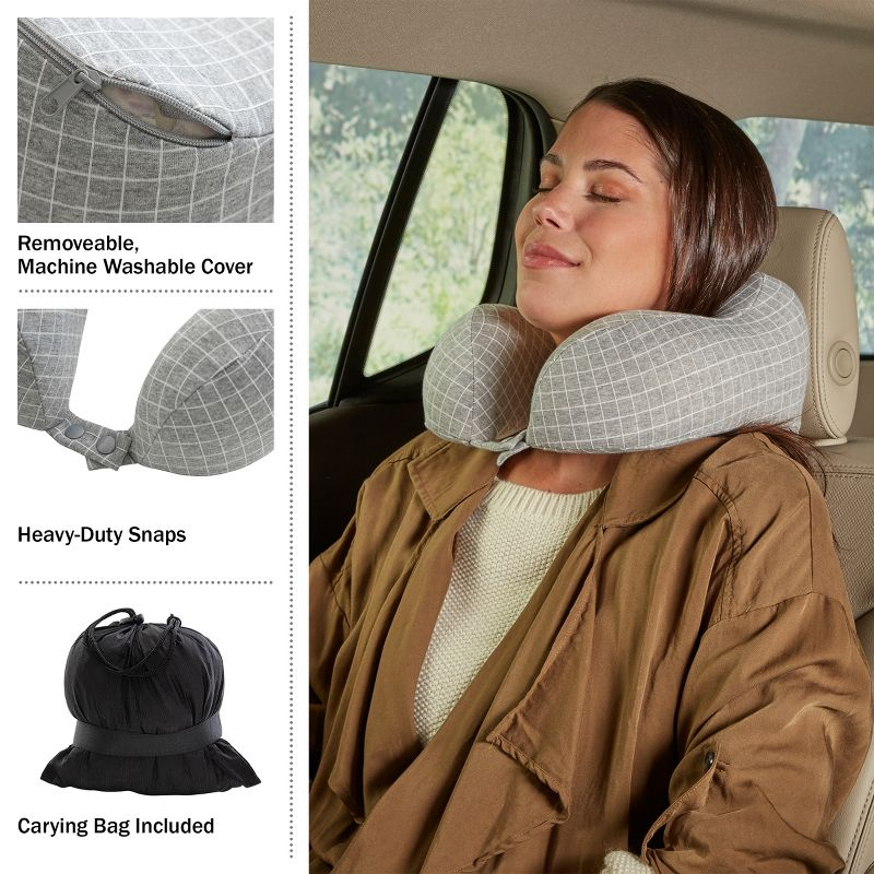 Travel Pillow - Memory Foam Pillow with Washable Cover - Neck Pillows for Sleeping on Airplanes, Trains, Cars, and Buses by Home-Complete (Gray)