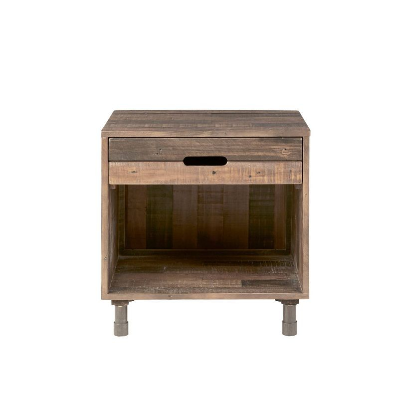 Ink+Ivy Renu Solid Wood Nightstand Natural: Industrial Style, Distressed Finish, Metal Legs, Storage Drawer & Shelf
