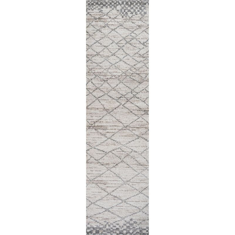 2'x8' Asilah Moroccan Modern Diamond Runner Rug, Light Gray - JONATHAN Y