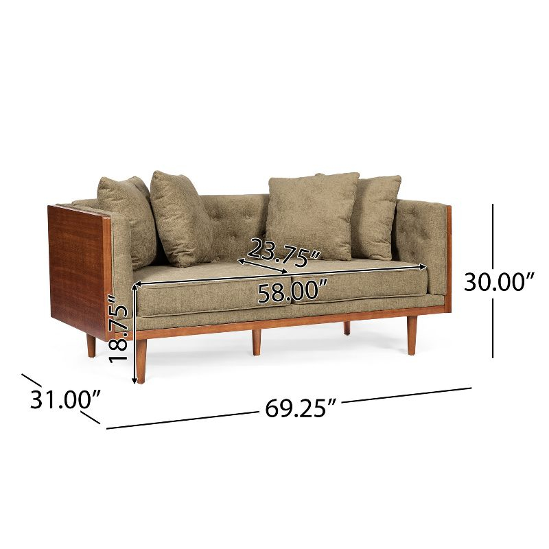 Christopher Knight Home Borah Tufted Loveseat with Accent Pillows, Dark Beige/Dark Walnut