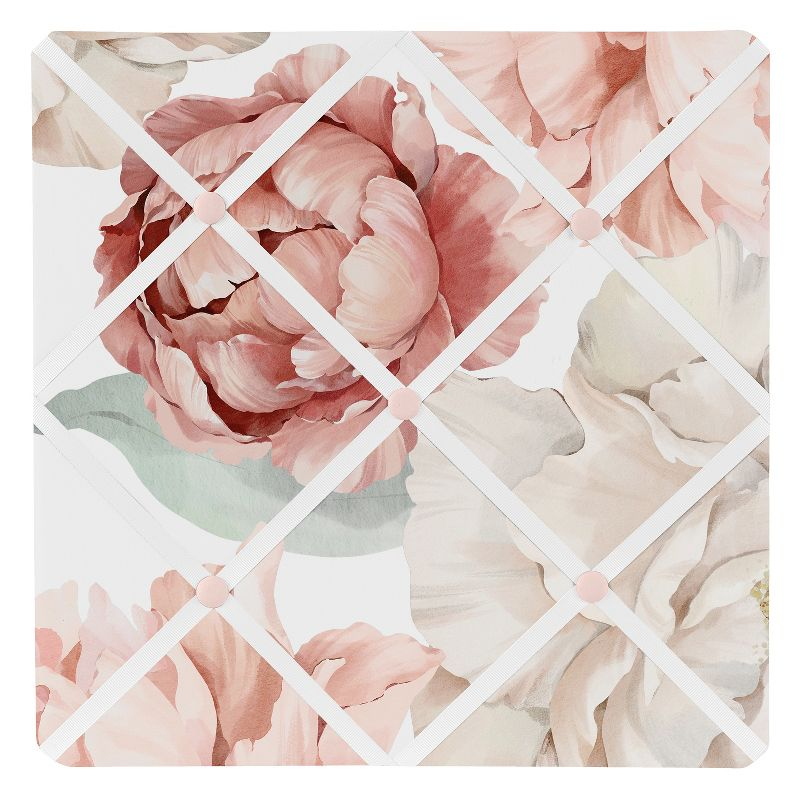 Sweet Jojo Designs Girl Fabric Photo Memo Board Peony Floral Garden Pink and Ivory