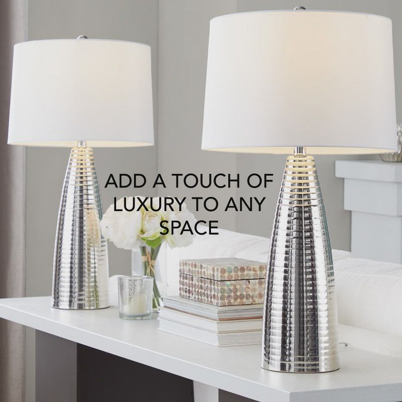 LumiSource (Set of 2) Maya 27.75" Contemporary Metal Table Lamps Polished Nickel with White Linen Shade from Grandview Gallery: UL Listed