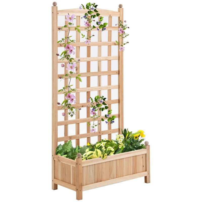 Outsunny 24" x 12" x 49" Raised Garden Bed, Planter with Trellis Board Back & Strong Wooden Design