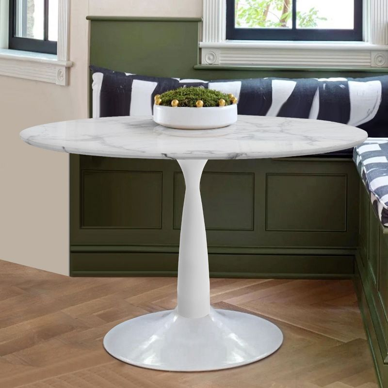 40'' Harris Round Artificial Marble Top Pedestal Modern Dining Table White Base-Maison Boucle