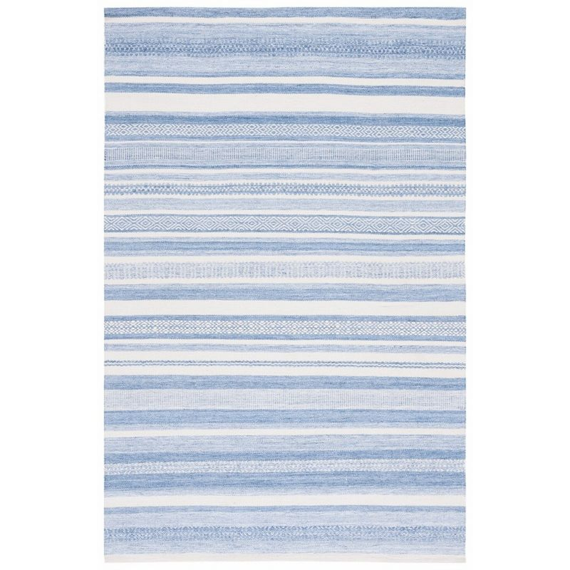 Striped Kilim STK425 Hand Woven Area Rug - Blue/Ivory - 5'x8' - Safavieh.