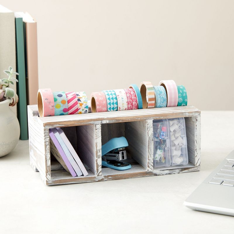 Juvale Rustic-Style Desk Pencil Holder with 3 Compartments - Farmhouse Decor and Wooden Organizer for Office Accessories