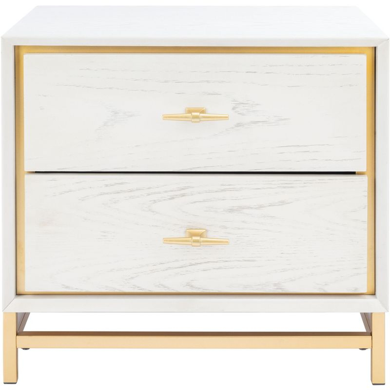 Fenno 2 Drawer Nightstand - NST6401 - White Washed/Brass - Safavieh