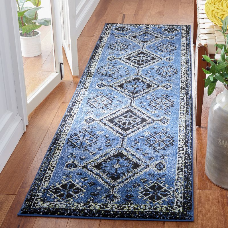 Vintage Hamadan VTH293 Power Loomed Runner Rug - Blue/Black - 2'3"x8' - Safavieh.