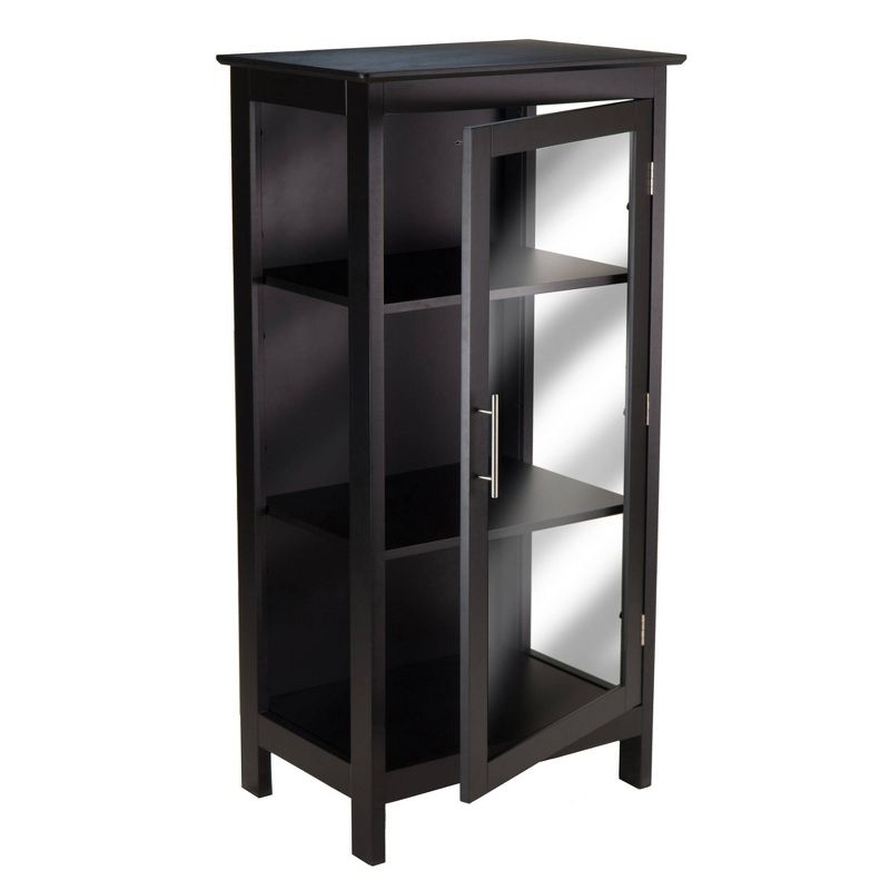 Poppy Display Curio Cabinet with Glass Door Wood/Black - Winsome: Tempered Glass, 3 Fixed Shelves, Metal Handle