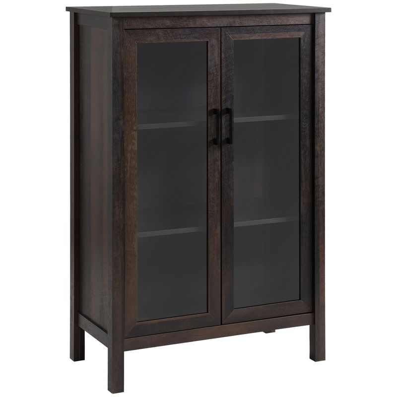 HOMCOM Sideboard Buffet Cabinet, Kitchen Storage Cabinet, Accent Cabinet with Double Glass Doors and Adjustable Shelves, Brown