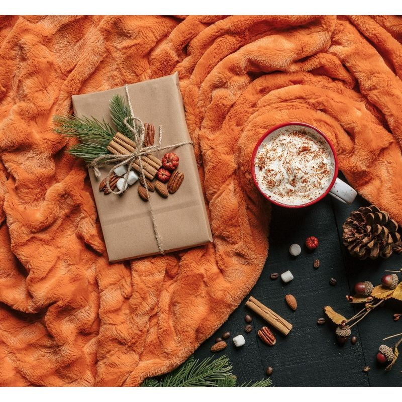 Chanasya Embossed Deco Faux Fur Throw Blanket - 50" x 65” - Orange