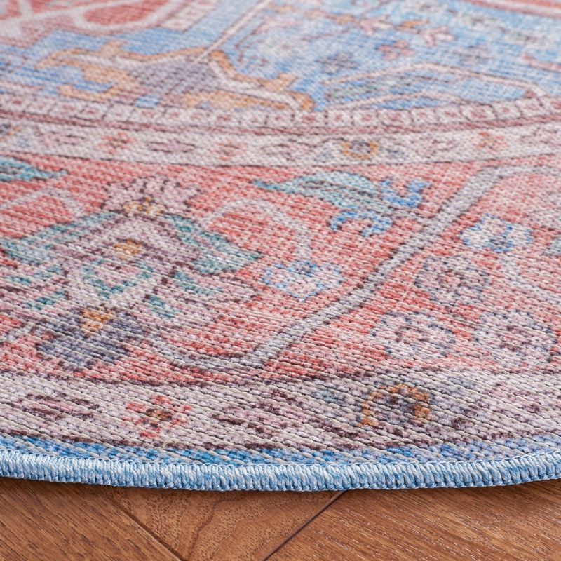 Serapi SEP582 Power Loomed Machine Washable Area Rug - Blue/Rust - 6'7" round - Safavieh.