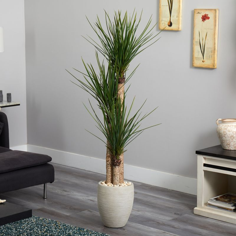 Nearly Natural 64-in Yucca Artificial Tree in Sand Colored Planter