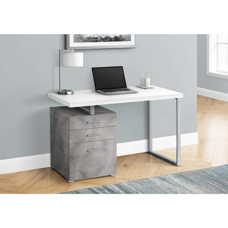 Monarch Specialties Computer Desk Home Office Laptop Left Right Set-Up Storage Drawers 48InchL Work Metal Laminate Grey White Contemporary Modern