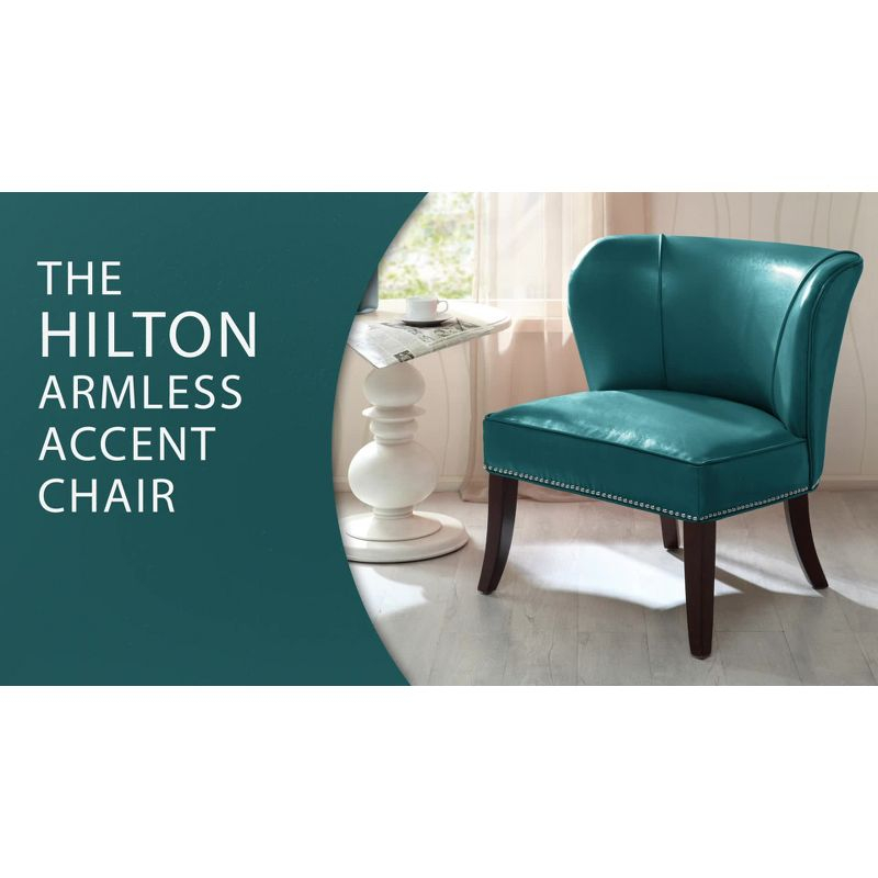 Hilton Concave Back Armless Chair - Peacock Blue: Faux Leather Upholstery, Contemporary Style, Wood Legs