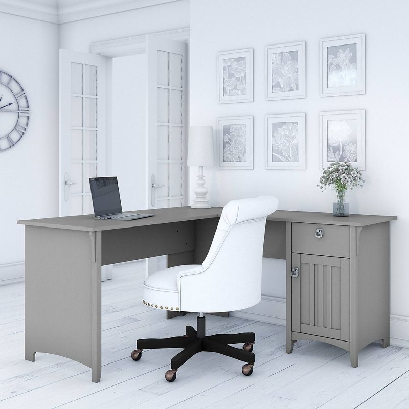 Salinas L Shaped Desk with Storage Gray - Bush Furniture: Mission Style, Home Office Furniture, Adjustable Shelf