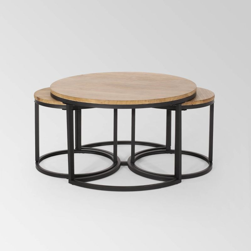 3pc Gerrish Modern Industrial Table Set Antique Brown - Christopher Knight Home: Sturdy Space-Saving Furniture