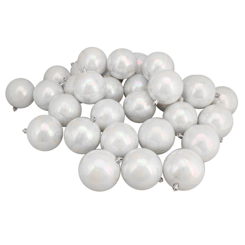 Northlight Shatterproof Shiny Christmas Ball Ornaments - 3.25" (80mm) - Iridescent White - 32ct