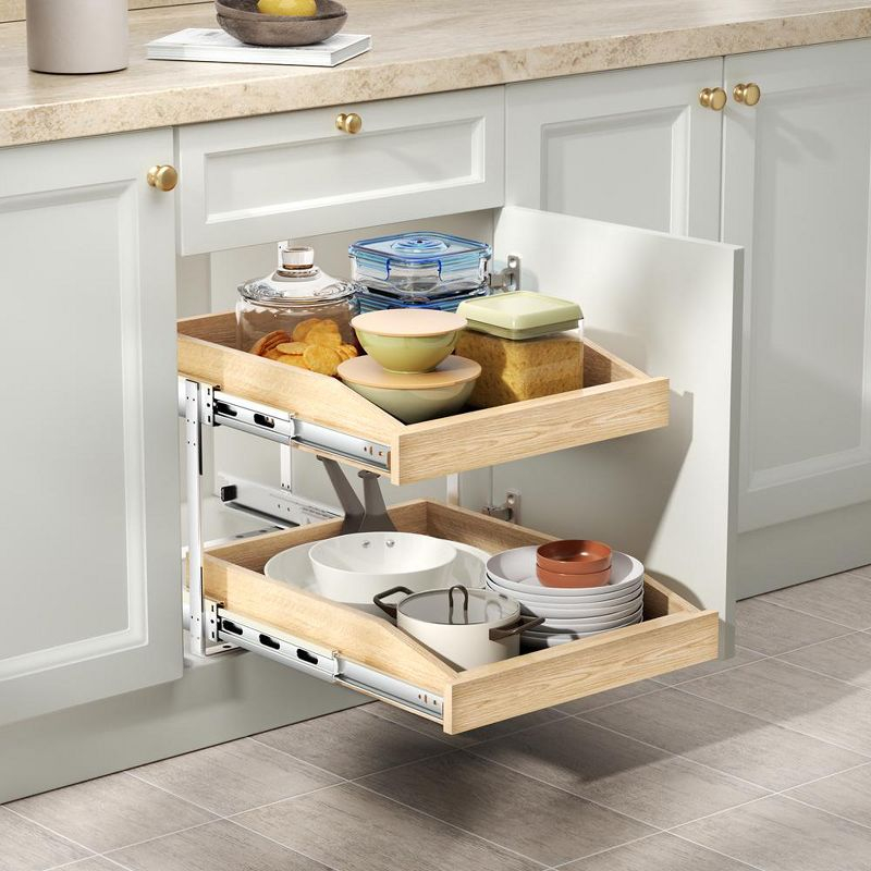 LOVMOR 2 Tier Pull Slide Out Cabinet Organizer 13 Inch x 21 inch, Cabinet Drawer Organizer with U Bracket