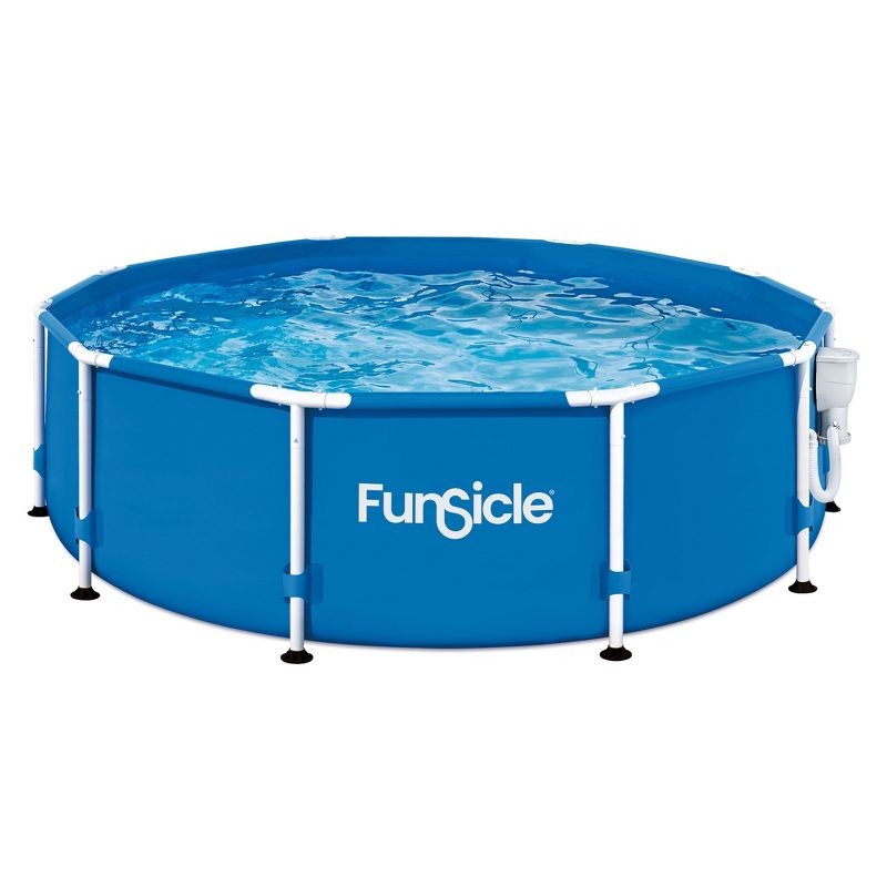 Funsicle 10' x 30" Outdoor Activity Round Metal Frame Above Ground Swimming Pool Set with 10' Secure Debris Pool Cover & SkimmerPlus Filter Pump, Blue