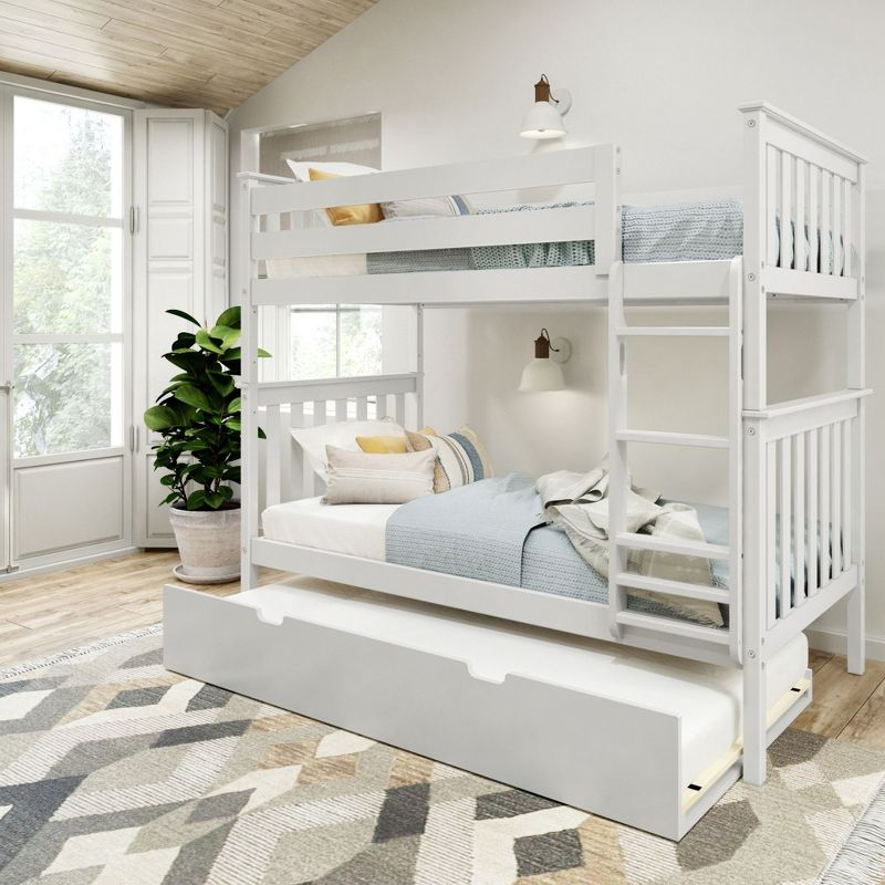 Plank+Beam Solid Wood Twin over Twin Bunk Bed with Storage Trundle for Adults/Kids, White