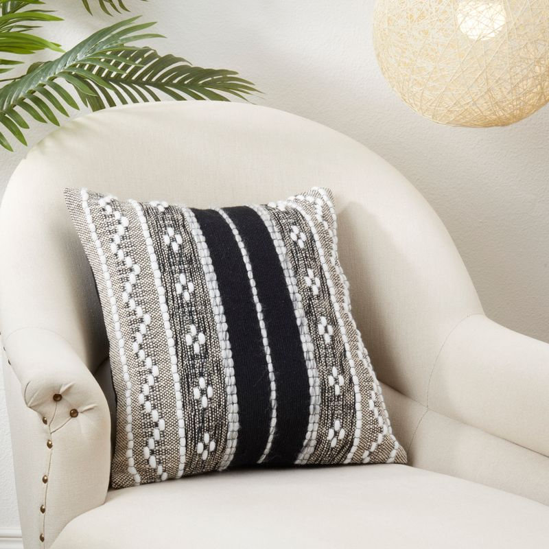 Saro Lifestyle Crafted Multi-Pattern Poly Filled Throw Pillow, Black, 18"x18"