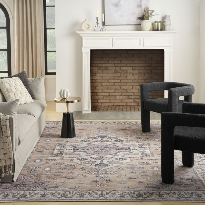 Nourison Washable Brilliance Medallion Indoor Rug Beige Multicolor 7'10" x 9'10"