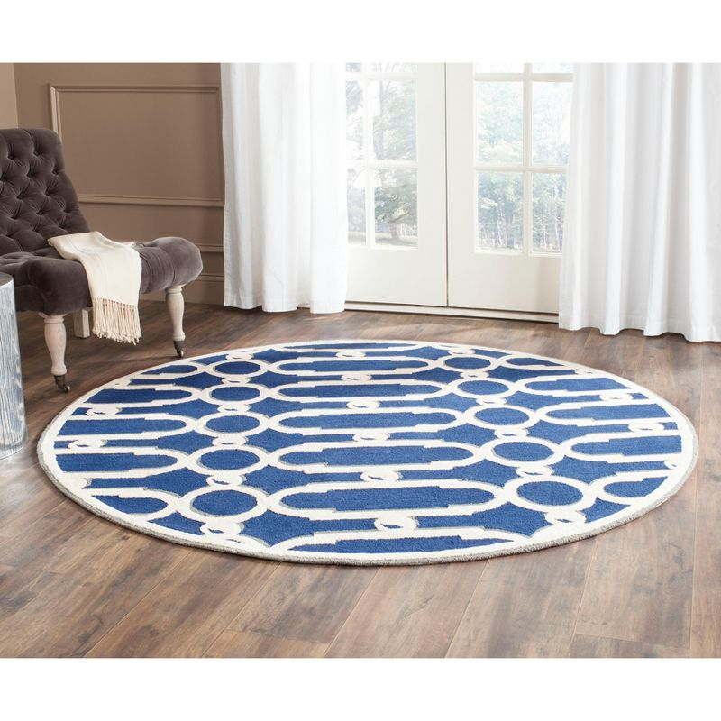 Newport NPT434 Hand Hooked Area Rug - Royal Blue/White - 6' Round - Safavieh.