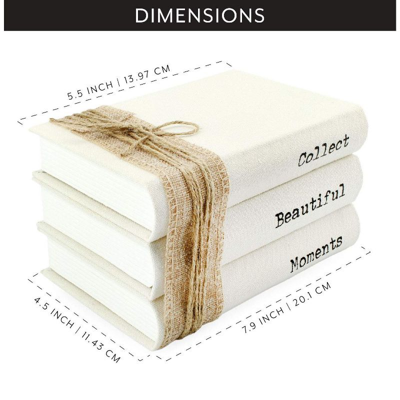 AuldHome Design Faux Book Stack: Collect Beautiful Moments Decorative Hidden Box Set w/ Burlap Ribbon Wrap