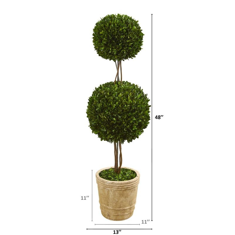 Nearly Natural 4-ft Preserved Boxwood Double Ball Topiary Tree in Planter