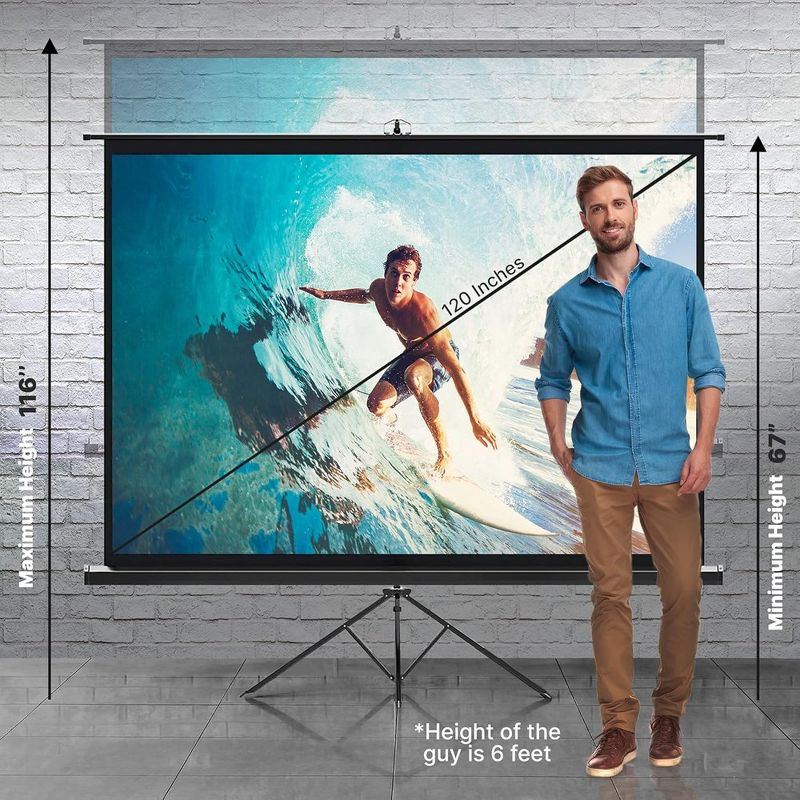 120" Portable Tripod Projector Screen for Presentations with Easy Setup, Indoor/Outdoor Use, Compatible with All Projectors