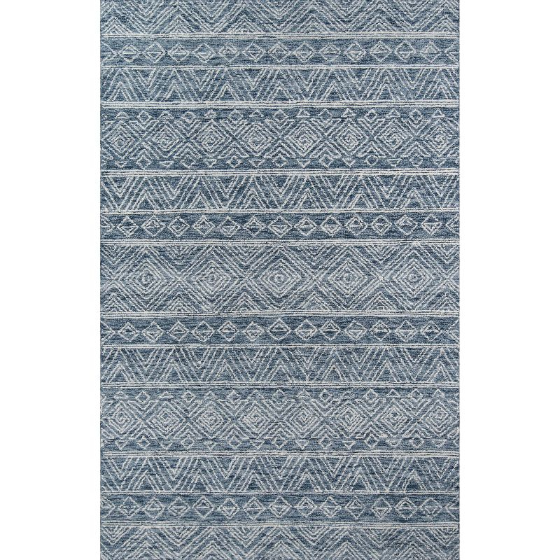 3'6"x5'6" Mallorca Evalyn Area Rug Denim - Momeni: Wool, Geometric, Bohemian, Handmade, Low Pile, Indoor Use