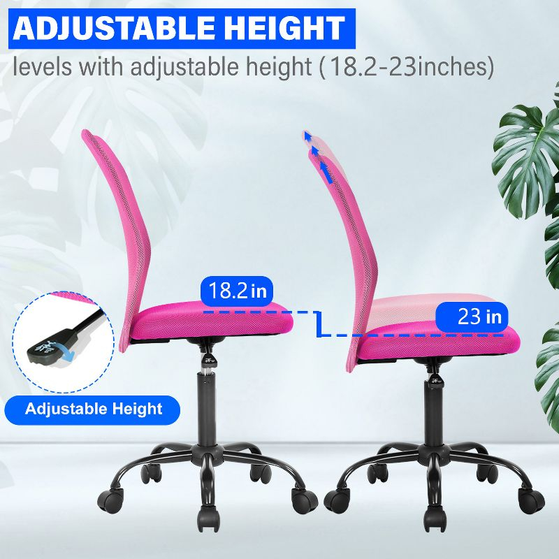 BestMassage Mesh Office Chair Computer Chair with Lumbar Support & Thickly Padded Seat Rolling Swivel Back Support Chair for Home Office, Pink