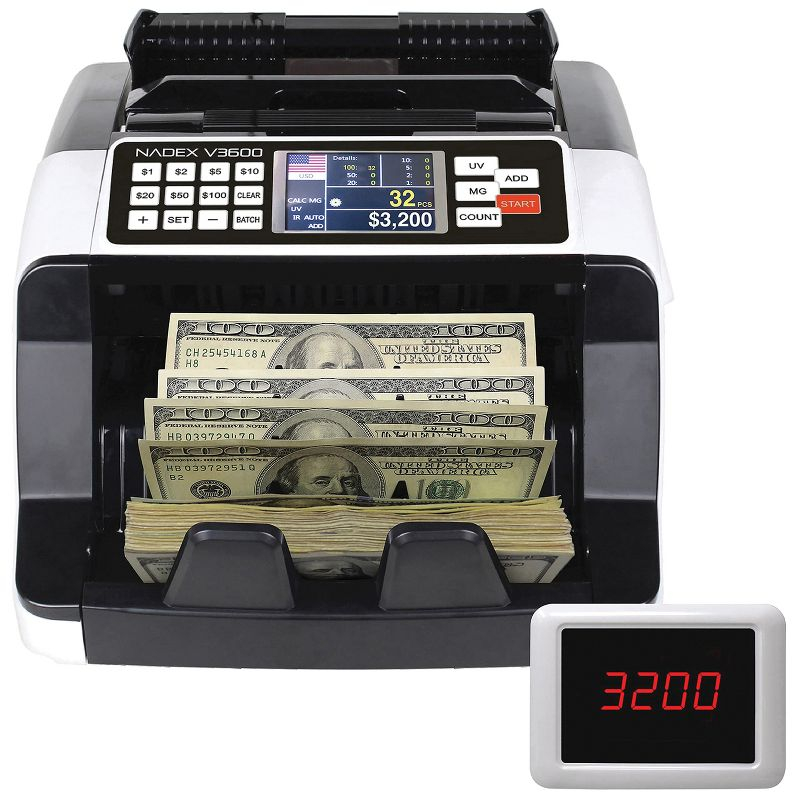 Nadex Coins™ V3600 Money Counter and Counterfeit Detector in White