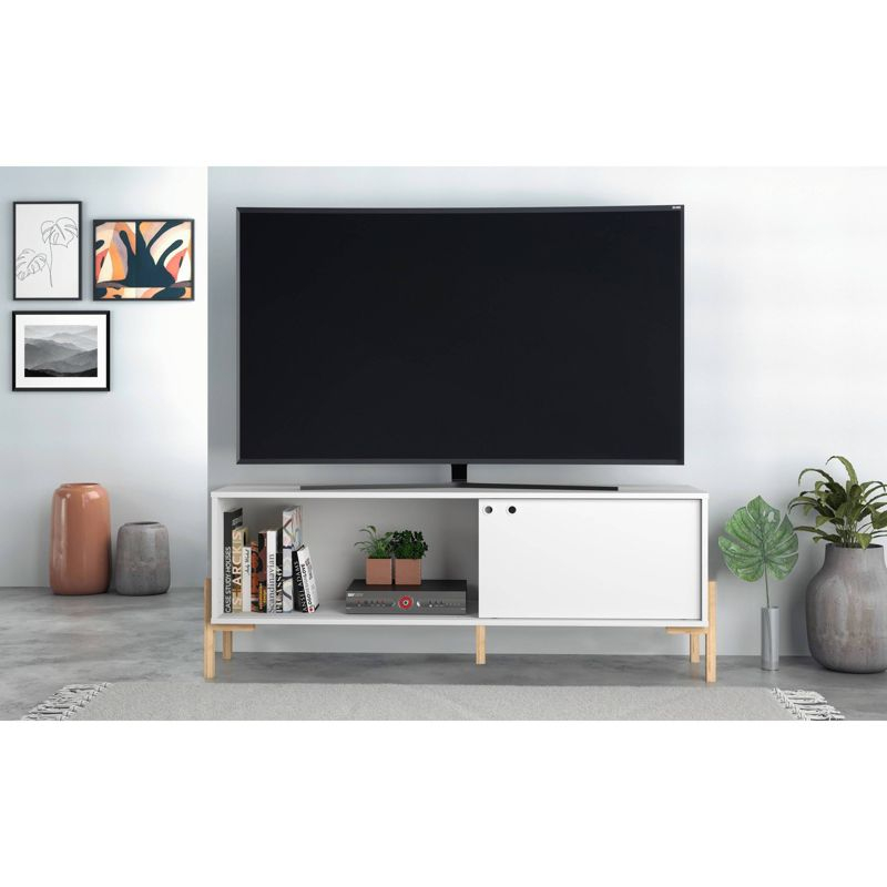 Bowery TV Stand for TVs up to 50" White/Oak - Manhattan Comfort: Media Console with Sliding Door Storage