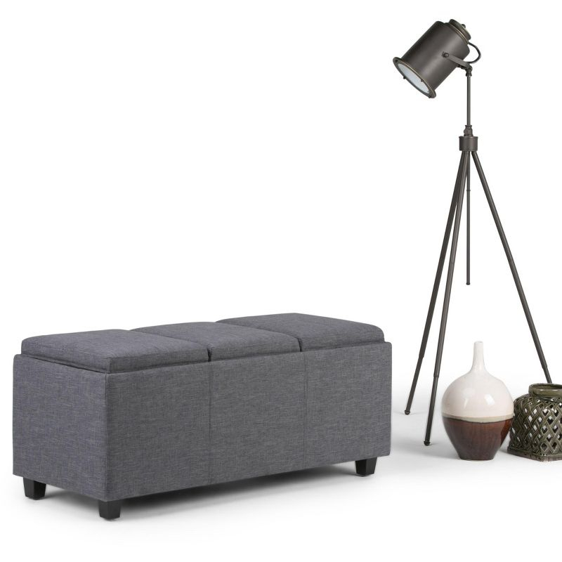 CAVINAS Linen Storage Ottoman Bench,Upholstered Ottoman with 3 Flip Over Serving Trays for Living Room,Bedroom,Slate Grey