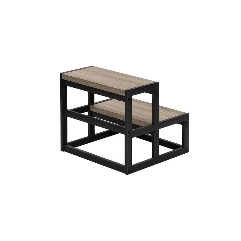 Monarch Specialties Ladder Step Stool Bedroom Kitchen Black Metal Dark Taupe Laminate Contemporary