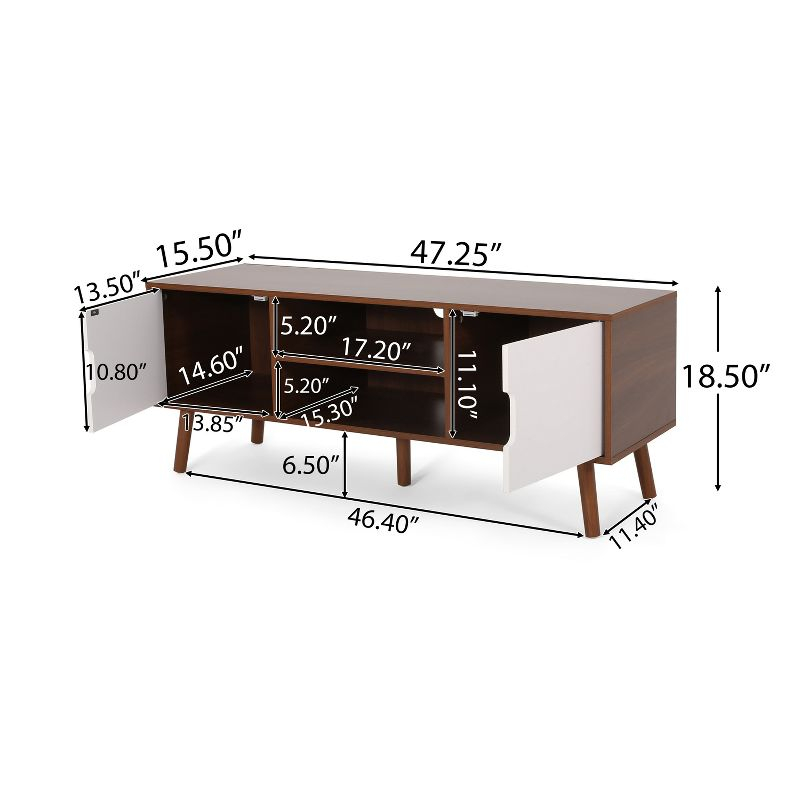 GDFStudio Zapara 47.25" Wooden TV Stand with 2-Cabinets, Walnut and White