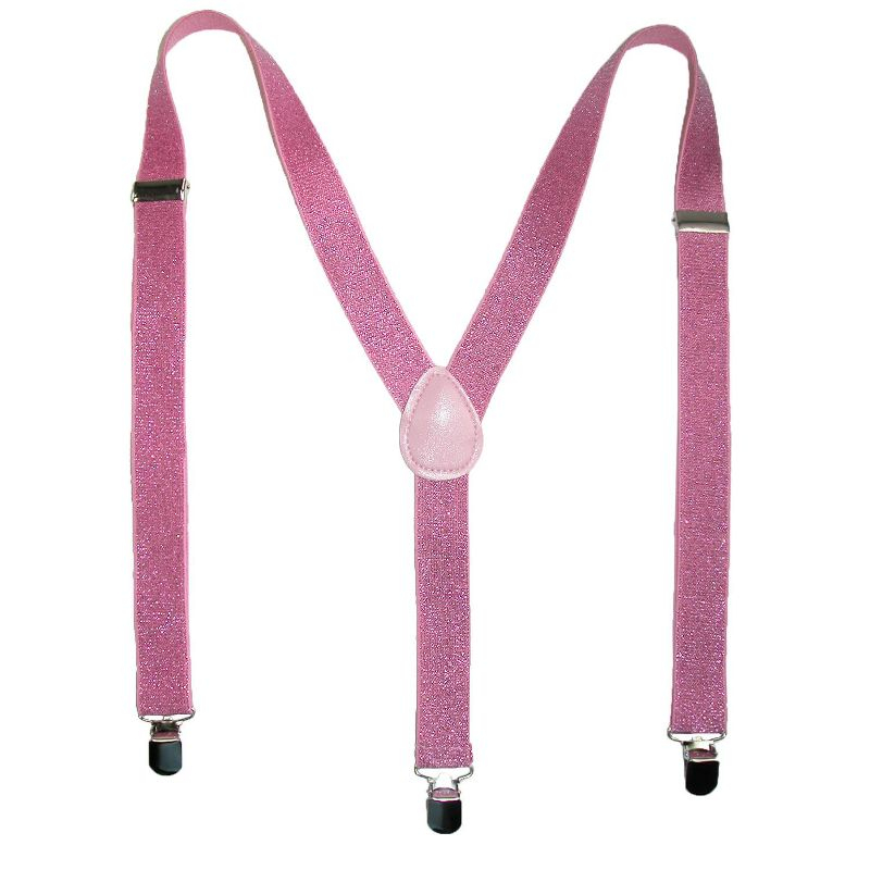 CTM Women's Elastic Glitter Clip-End Suspenders, Pink