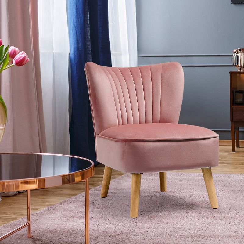Costway Armless Accent Chair Modern Velvet Leisure Chair Single Upholstered Pink
