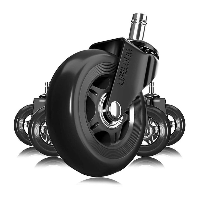 Lifelong Office Chair Caster Wheels for Hardwood Floors and Carpet, Heavy Duty, Universal Fit - Black
