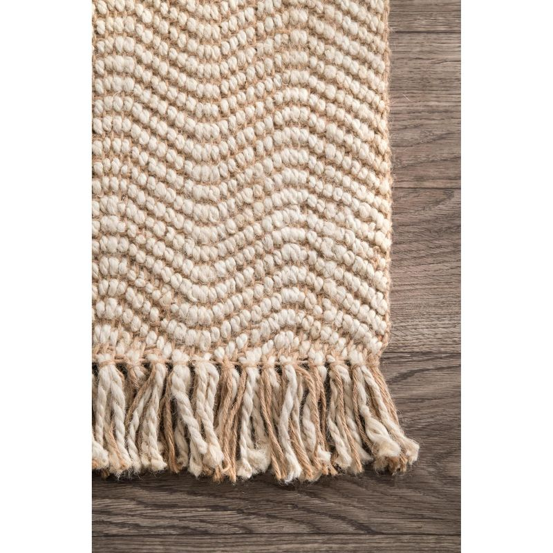 Nuloom Don Solid 6x9 Jute Area Rug for Dining Room Rug Neutral Rug Living Room Rug Kitchen, Natural/White