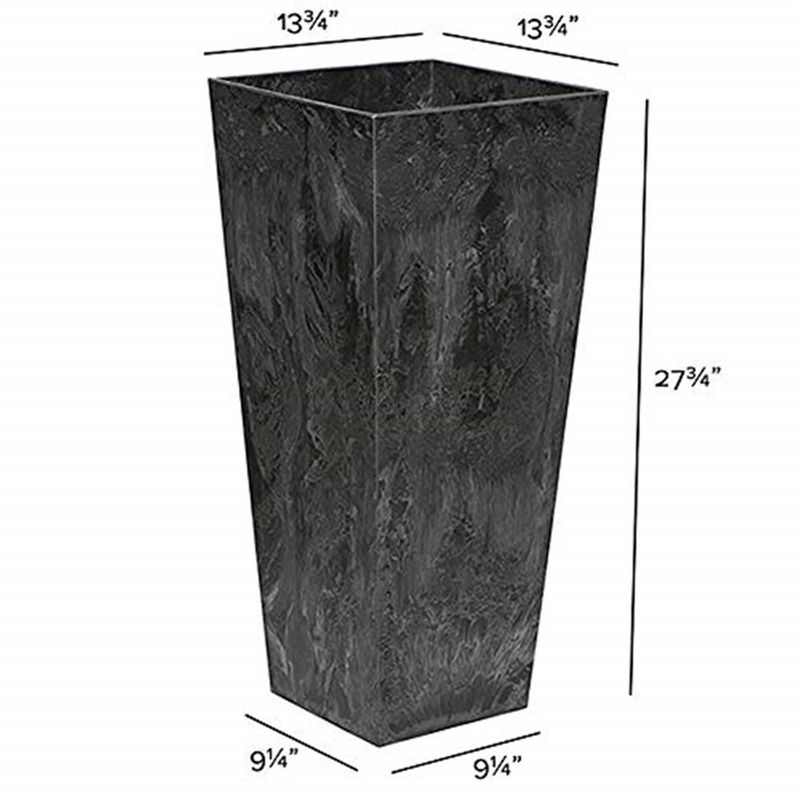 Novelty Ella Artstone Tall Square Plastic Resin Planter with Water Minder System, Black 27.5"