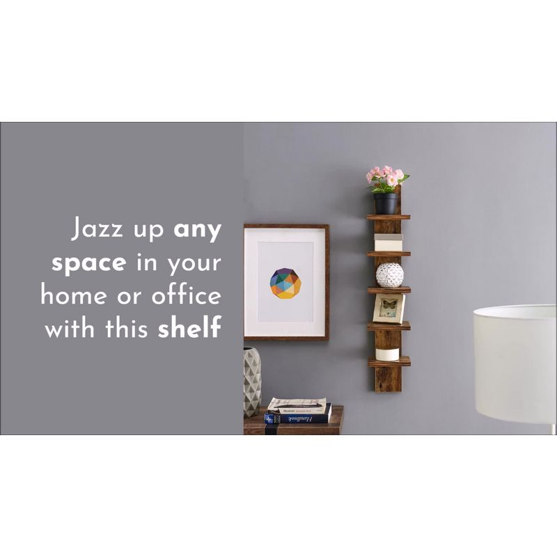 Danya B. 30" x 6" Slim Vertical Column Wall Shelf Black: Mid-Century Modern Laminated MDF, Iron Hardware, 5 Tiers