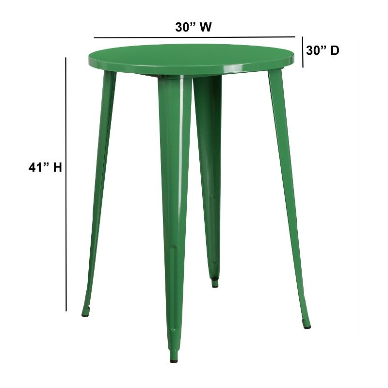 Flash Furniture Commercial Grade 30" Round Green Metal Indoor-Outdoor Bar Height Table