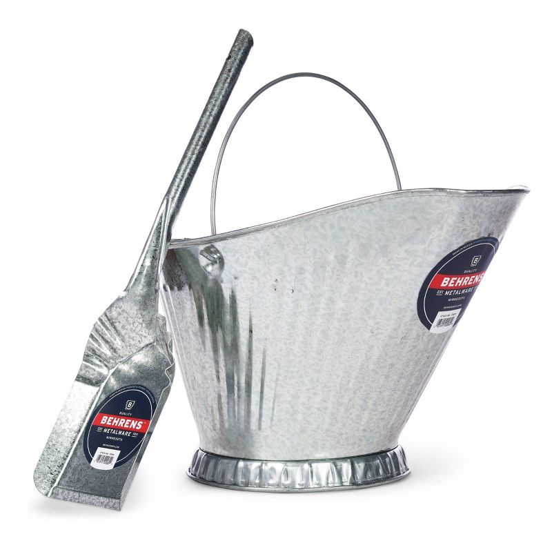 Behrens Galvanized Steel Coal Hod Silver: Indoor Fireplace Ash & Coal Bucket, Metal Handle, 12.75" x 16.25"