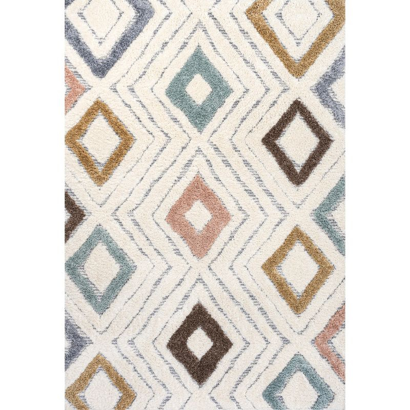5' x 8' Amira Diamond High-Low Area Rug, Multi/Cream - JONATHAN Y