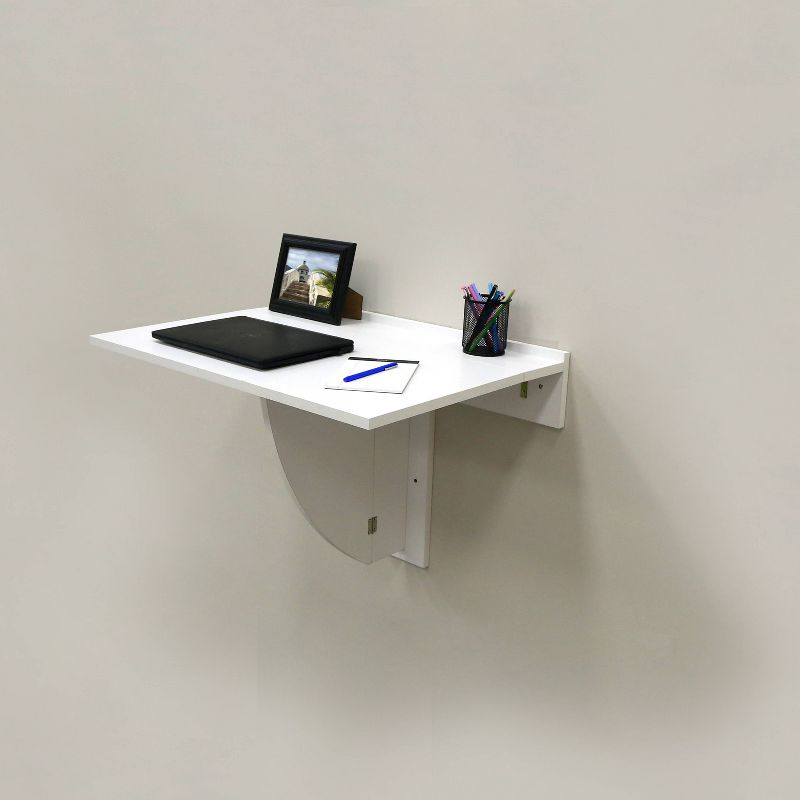 30" x 21.5" Wall Mounted Folding Table and Computer Desk White - InPlace: Fold Down Wall Desk, Kids Foldable Table
